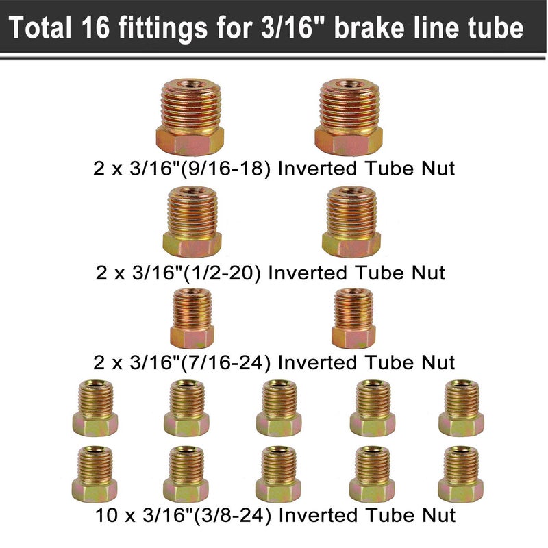 MuHize Brake Line Fitting Kit 32PC - SAE 3/16" & 1/4" Brake Tube Inverted Flare Unions (3/8-24 UNF) for Ford GM Dodge Chrysler Jeep Car Truck - Heavy Duty - Image 4